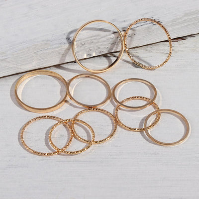 Ten Piece Minimalist Midi Round Twist Weave Ring Sets