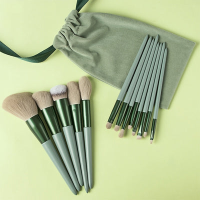 Thirteen Piece Green Mascara Makeup Brush Set