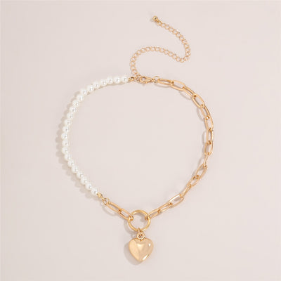 Baroque Pearl Pendant Choker Necklace Collar / Kpop Boho Punk Lover Heart Beaded Long Chain