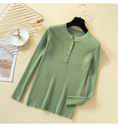 Basic Slim Knitted Button Front Sweater