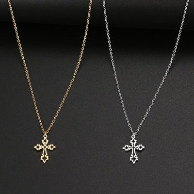 Vintage Cross Pendant Stainless Steel Necklace