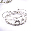 Four Piece Crystal Moon Star Bangles Bracelet Set / Vintage Heart Charm Wrist Chain Boho Bracelet
