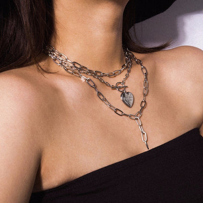Punk Cuban Choker Necklace Collar / Heart Chain Necklace