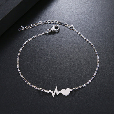 Stainless Steel Charm Bracelet Love Electrocardiogram Heart