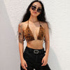 Leopard Printed Halter Crop Top Camis Backless
