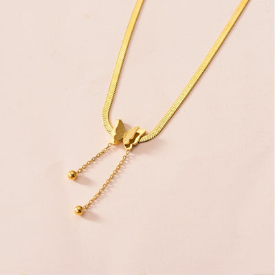 Butterfly Stainless Steel Snake Chain Choker Charm Necklace