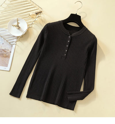Basic Slim Knitted Button Front Sweater