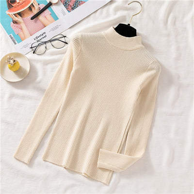 Pullover Sweater Half Turtleneck Long Sleeve Knitted