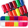 Twelve Colorful Set Fluorescent Neon Pigment Nail Powder Glitters