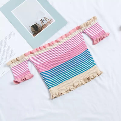 Rainbow Striped Off Shoulder Tops