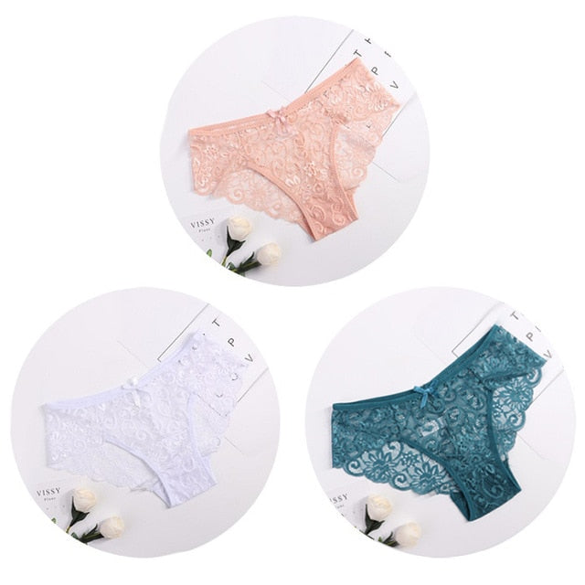  3 pcs/lot Lace Panties Women Sexy Lingerie Transparente Briefs  Ultra Thin Soft Underwear S to XXL (Color : White, Size : Large) :  Clothing, Shoes & Jewelry