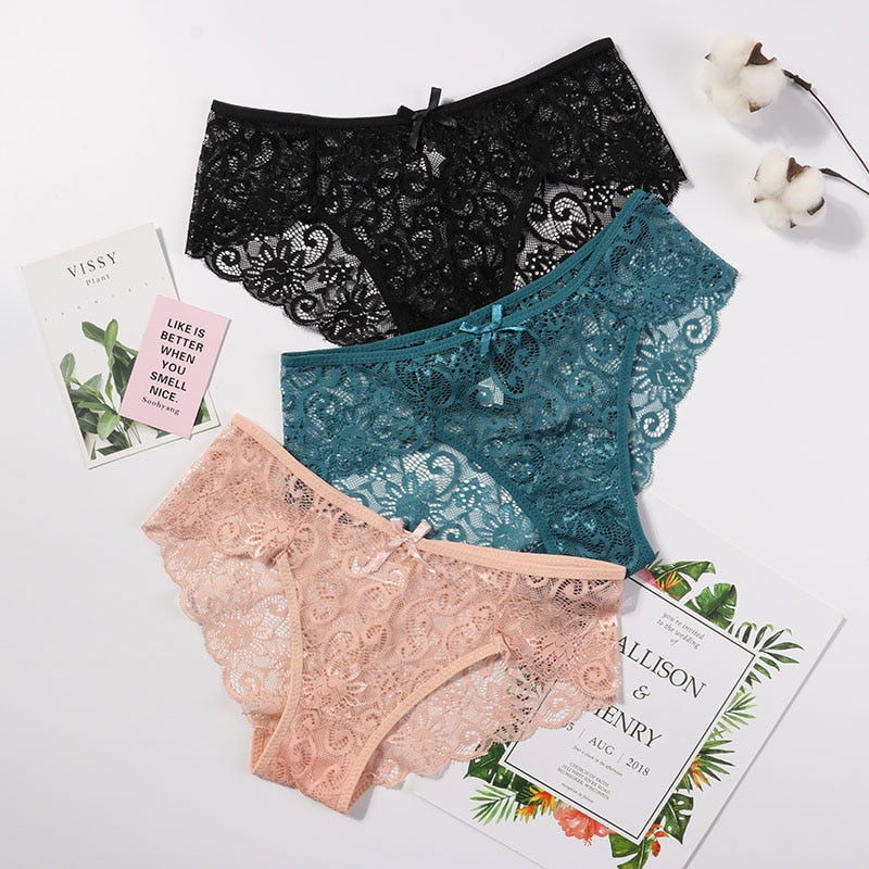 3 Pack Floral Lace Sexy Panties For Women Lace Trim Underwear